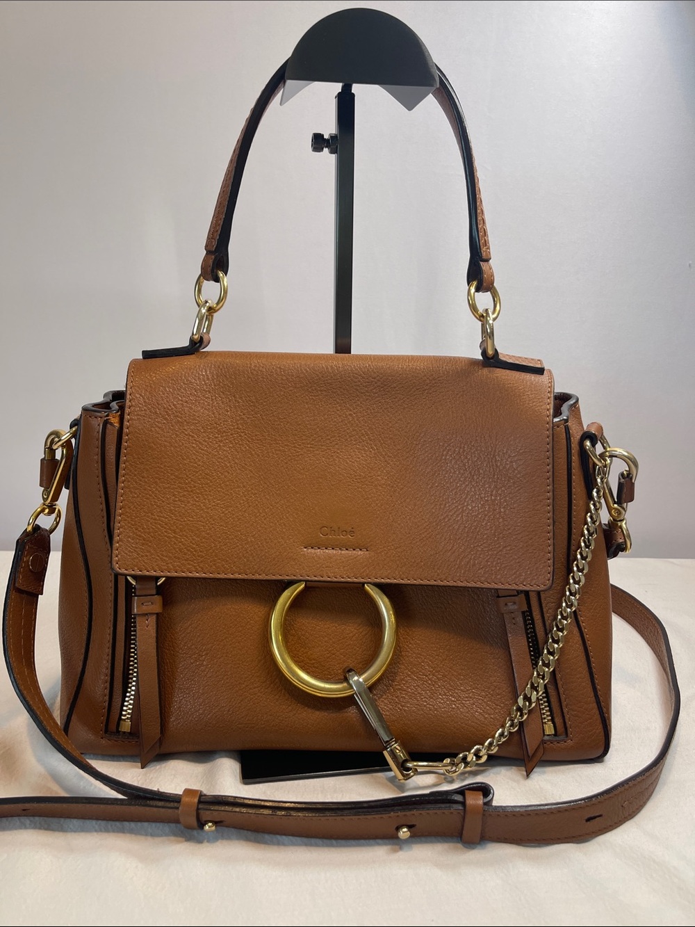 Chloé Faye Day Small Leather Satchel Caramel Brown Entrupy Authenticated